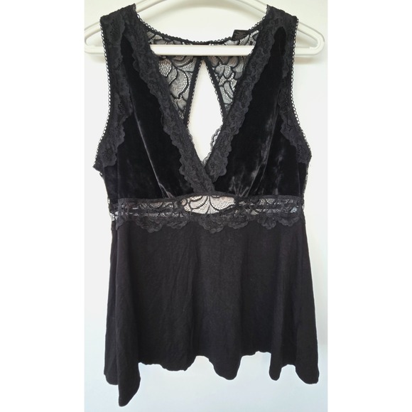 Tahari Other - Tahari Black Lace Velour Sleepwear Top Sz L Overlay Sleeveless VNeck Mesh Whimsy